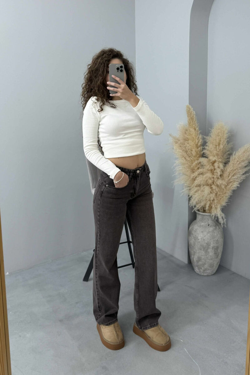 ONE COLOR WIDE LEG SIMPLE WOMEN JEANS DARK BROWN/KAE - 2