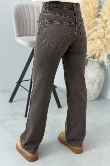 ONE COLOR WIDE LEG SIMPLE WOMEN JEANS DARK BROWN/KAE - 4