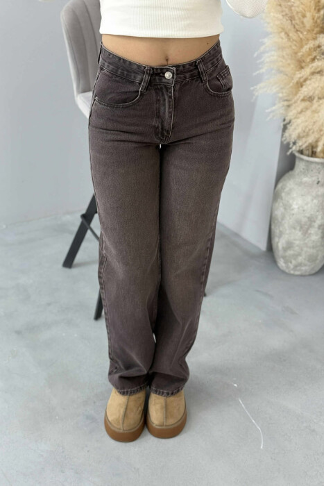 ONE COLOR WIDE LEG SIMPLE WOMEN JEANS DARK BROWN/KAE - 3