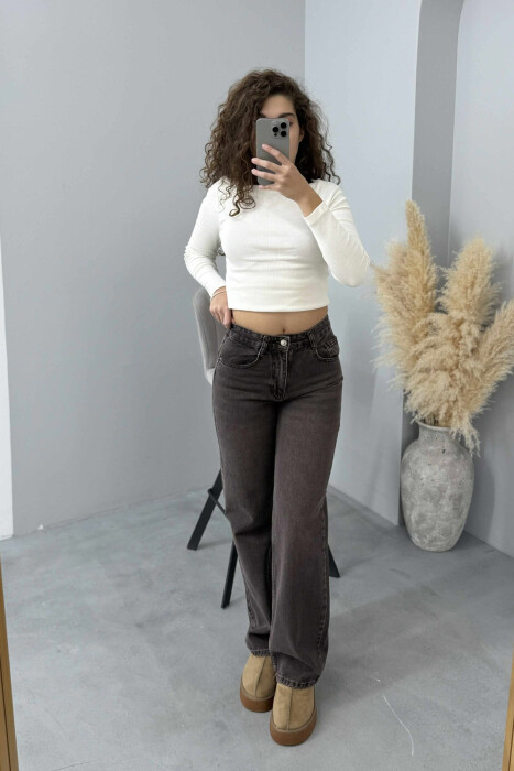 ONE COLOR WIDE LEG SIMPLE WOMEN JEANS DARK BROWN/KAE - 1