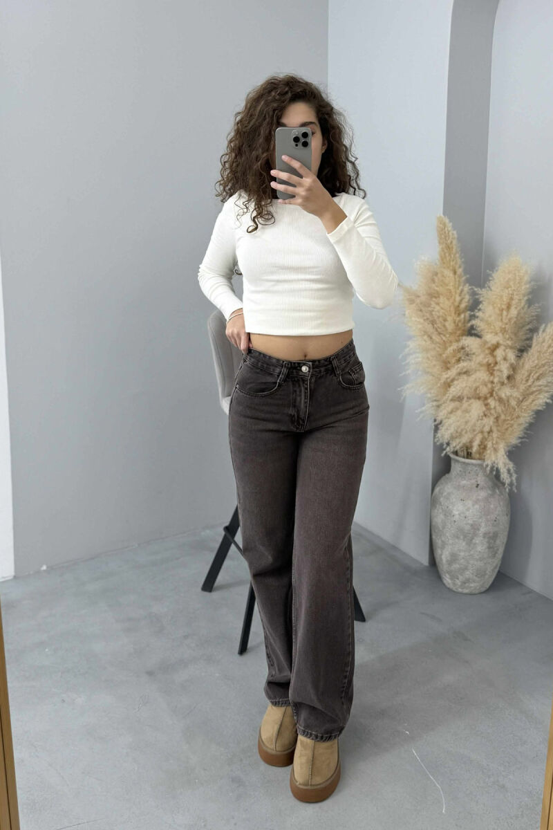 ONE COLOR WIDE LEG SIMPLE WOMEN JEANS DARK BROWN/KAE - 1