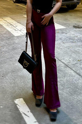 ONE COLOR WIDE LEG VELVET WOMEN TROUSERS DARK PURPLE/LEJLA ERRET 