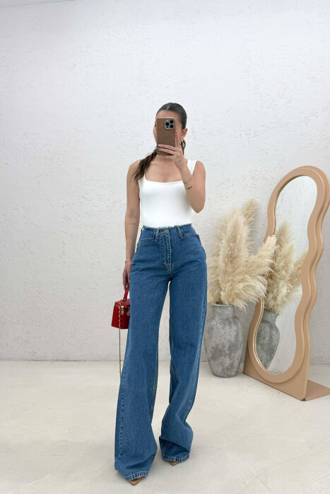 ONE COLOR WIDE LEG WOMAN JEANS BLUE/BLU - KLAUDIO FASHION