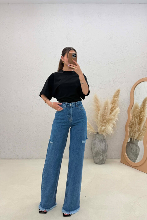 ONE COLOR WIDE LEG WOMAN JEANS BLUE/BLU - KLAUDIO FASHION
