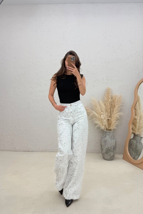 ONE COLOR WIDE LEG WOMAN JEANS WHITE-BLACK/BAZE - 4