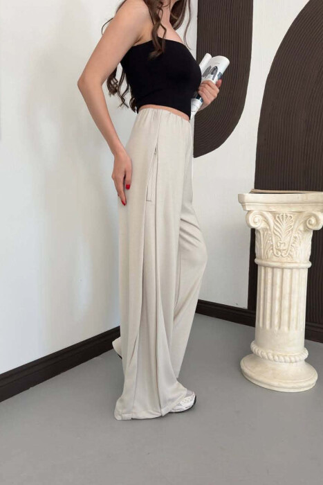 ONE COLOR WIDE LEG WOMAN SWEATPANTS CREAM/KREM - 3