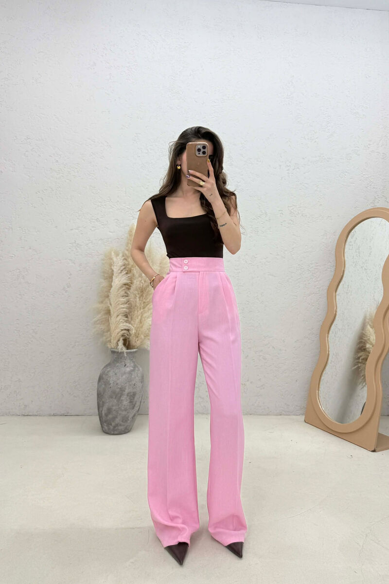 ONE COLOR WIDE LEG WOMAN TROUSERS BABY PINK/ROZB - 1
