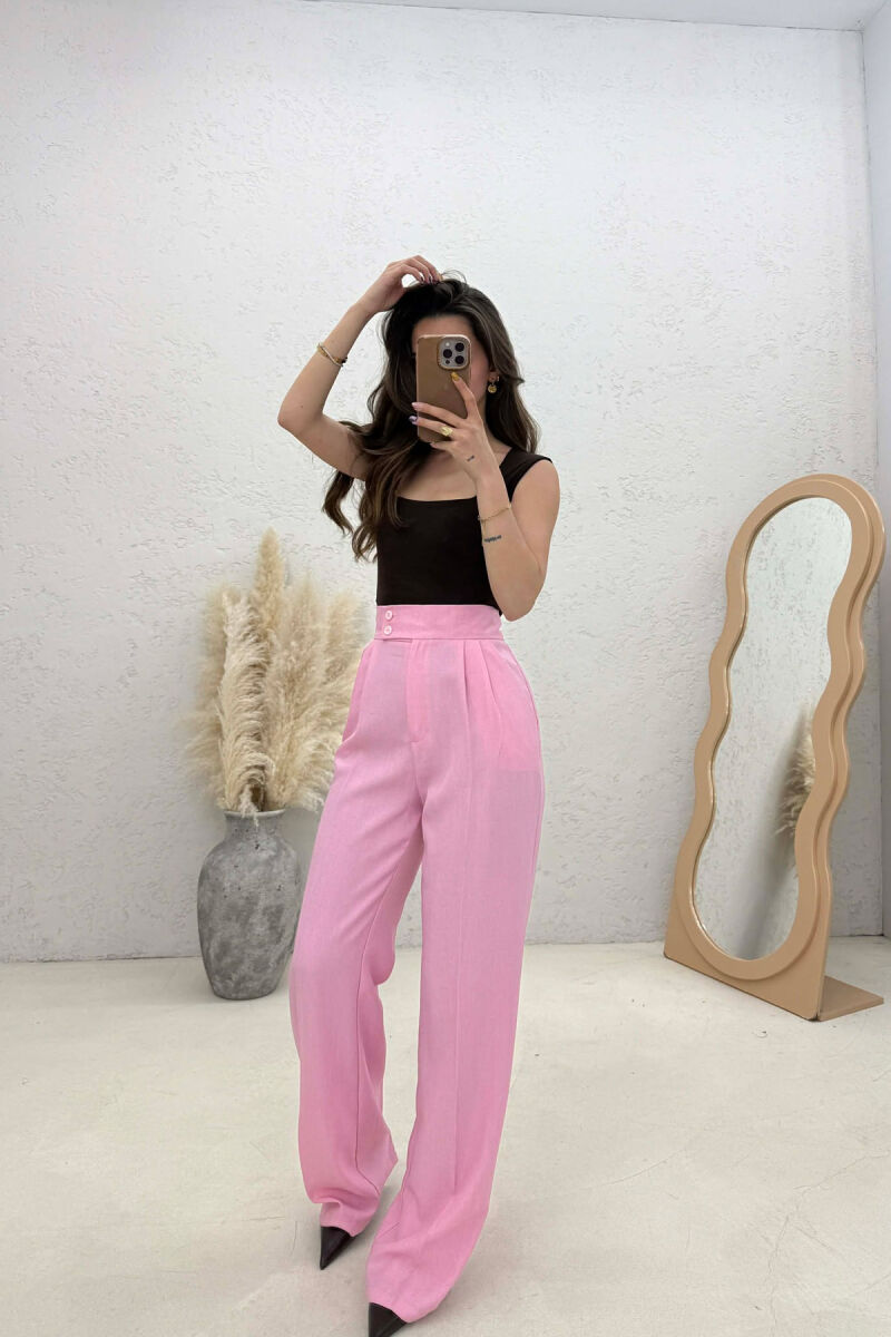 ONE COLOR WIDE LEG WOMAN TROUSERS BABY PINK/ROZB - 3