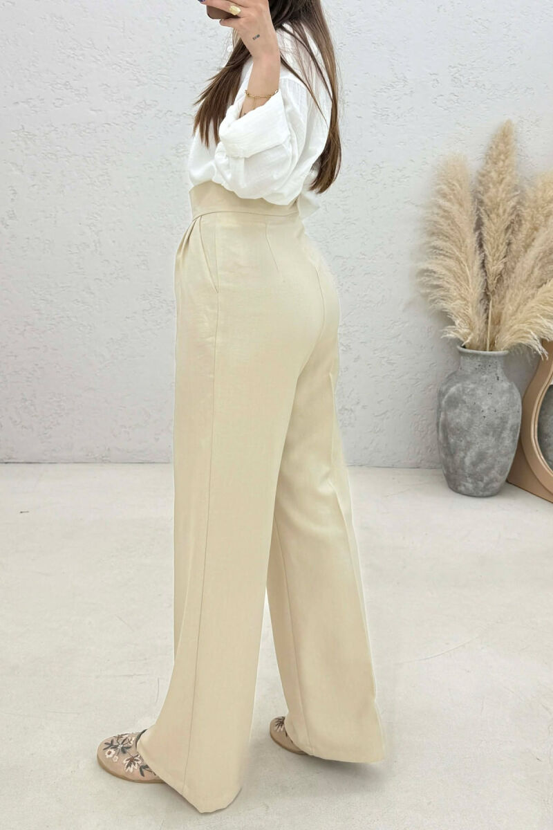ONE COLOR WIDE LEG WOMAN TROUSERS BEIGE/BEZHE - 4