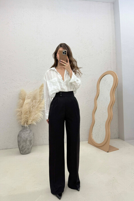 ONE COLOR WIDE LEG WOMAN TROUSERS BLACK/ E ZEZE - 1