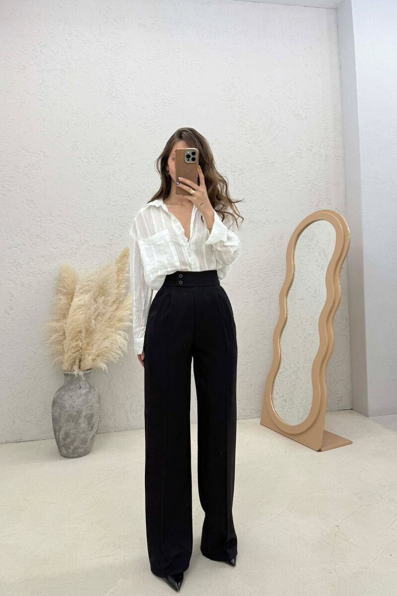ONE COLOR WIDE LEG WOMAN TROUSERS BLACK/ E ZEZE - 1