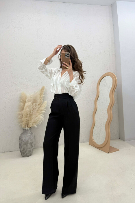 ONE COLOR WIDE LEG WOMAN TROUSERS BLACK/ E ZEZE - 3