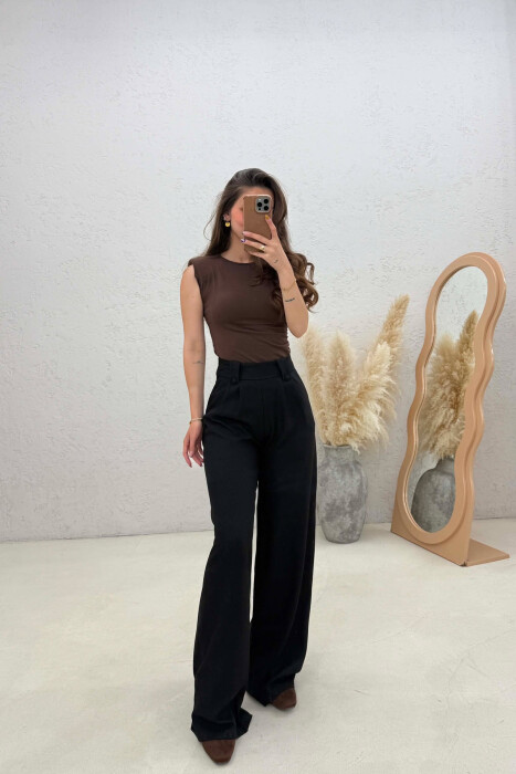 ONE COLOR WIDE LEG WOMAN TROUSERS BLACK/ E ZEZE - 1
