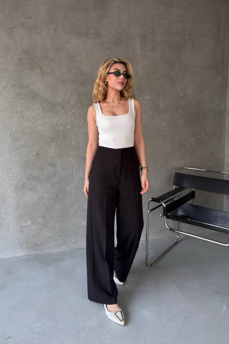 ONE COLOR WIDE LEG WOMAN TROUSERS BLACK/ E ZEZE - 3