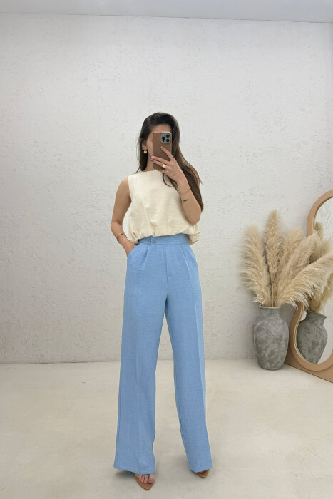 ONE COLOR WIDE LEG WOMAN TROUSERS BLUE/BLU 