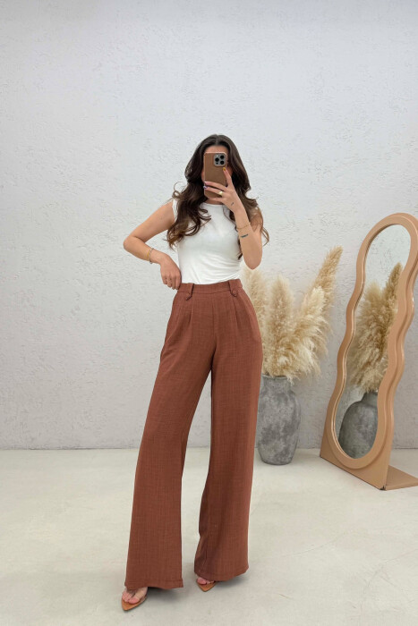 ONE COLOR WIDE LEG WOMAN TROUSERS BRICK/TULLE - 1