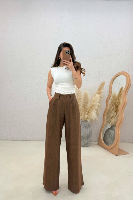 ONE COLOR WIDE LEG WOMAN TROUSERS BROWN/KAFE 
