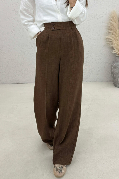 ONE COLOR WIDE LEG WOMAN TROUSERS BROWN/KAFE - 3
