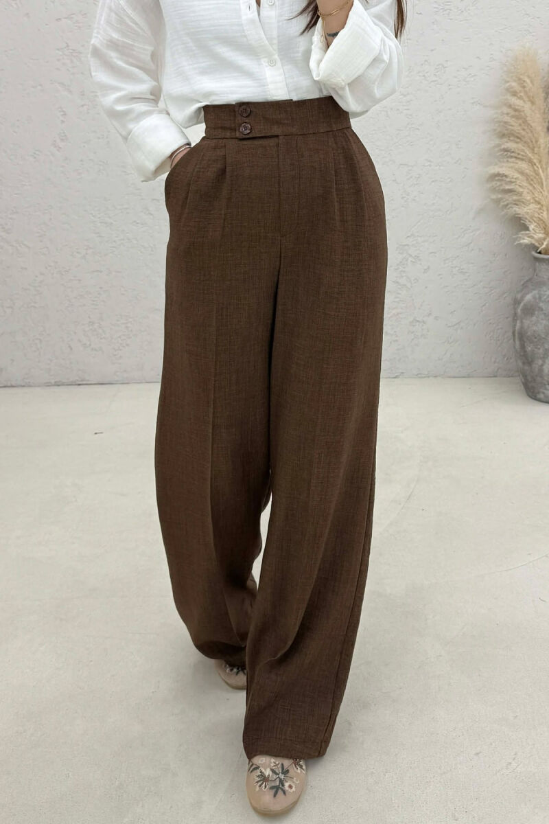 ONE COLOR WIDE LEG WOMAN TROUSERS BROWN/KAFE - 3