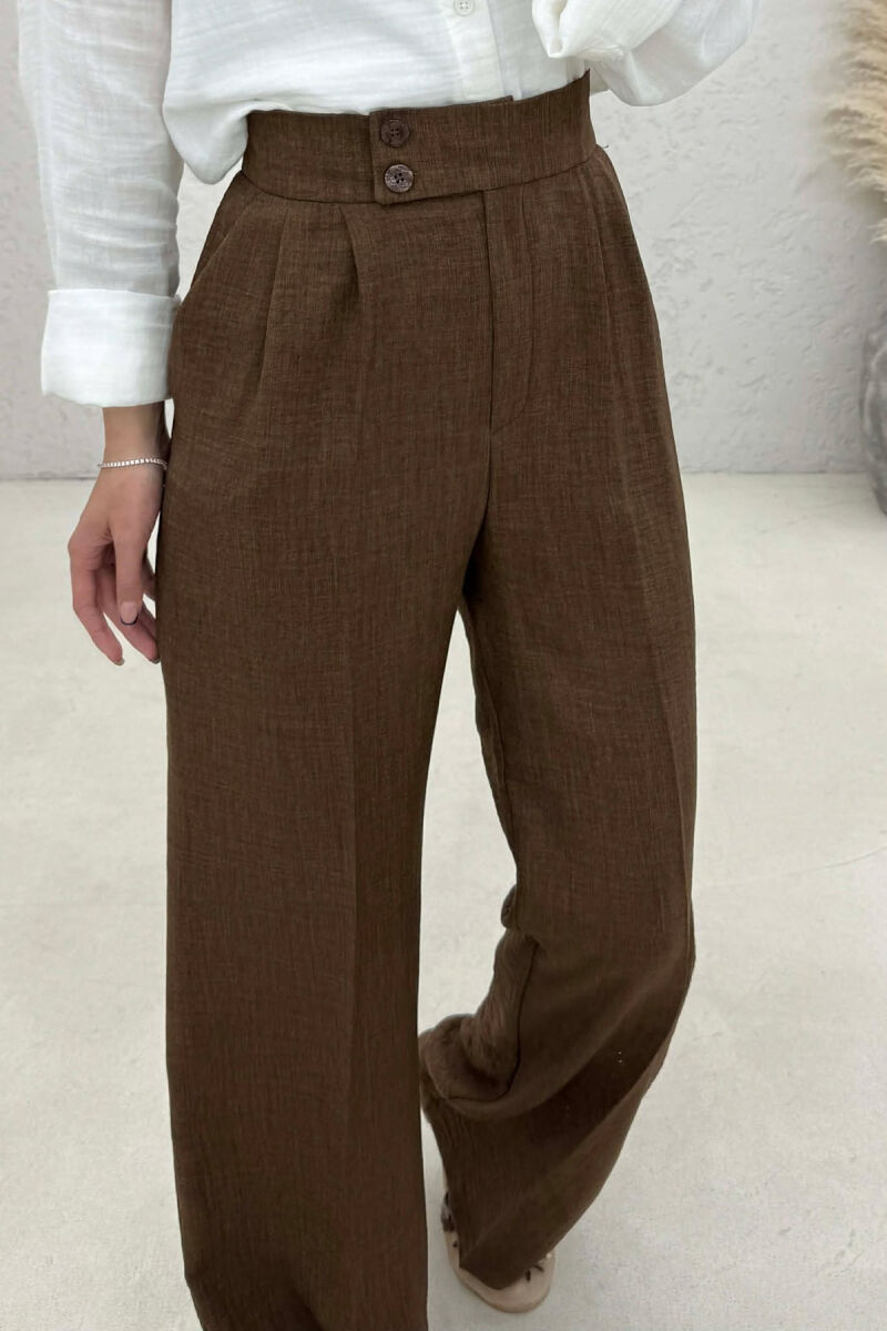 ONE COLOR WIDE LEG WOMAN TROUSERS BROWN/KAFE - 4