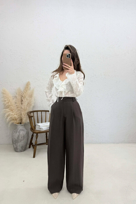 ONE COLOR WIDE LEG WOMAN TROUSERS BROWN/KAFE - 1
