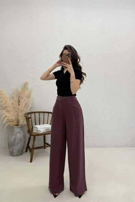 ONE COLOR WIDE LEG WOMAN TROUSERS BURGUNDY/VISHNJE - KLAUDIO FASHION