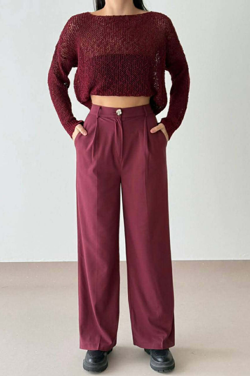 ONE COLOR WIDE LEG WOMAN TROUSERS BURGUNDY/VISHNJE - 1
