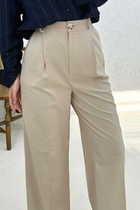 ONE COLOR WIDE LEG WOMAN TROUSERS CREAM/KREM - 3