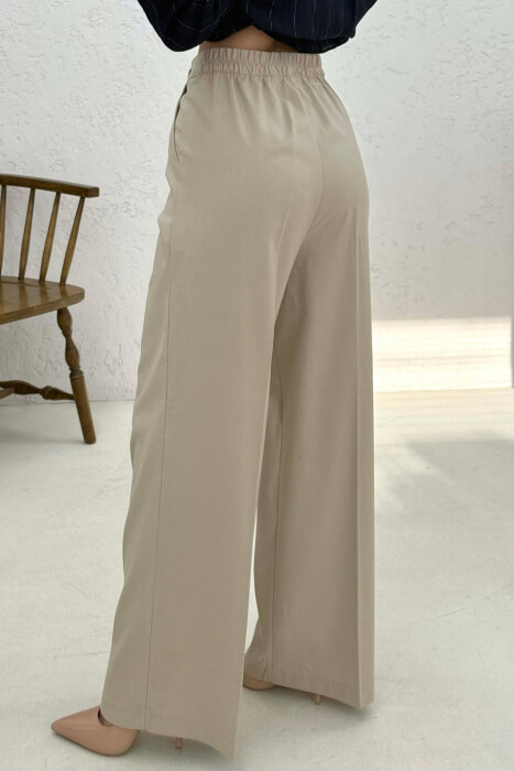 ONE COLOR WIDE LEG WOMAN TROUSERS CREAM/KREM - 4