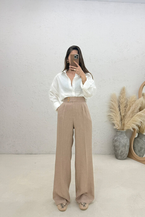 ONE COLOR WIDE LEG WOMAN TROUSERS DARK BEIGE/BEZHE ERRET 