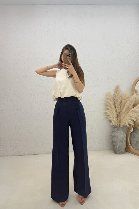 ONE COLOR WIDE LEG WOMAN TROUSERS DARK BLUE/BEE 