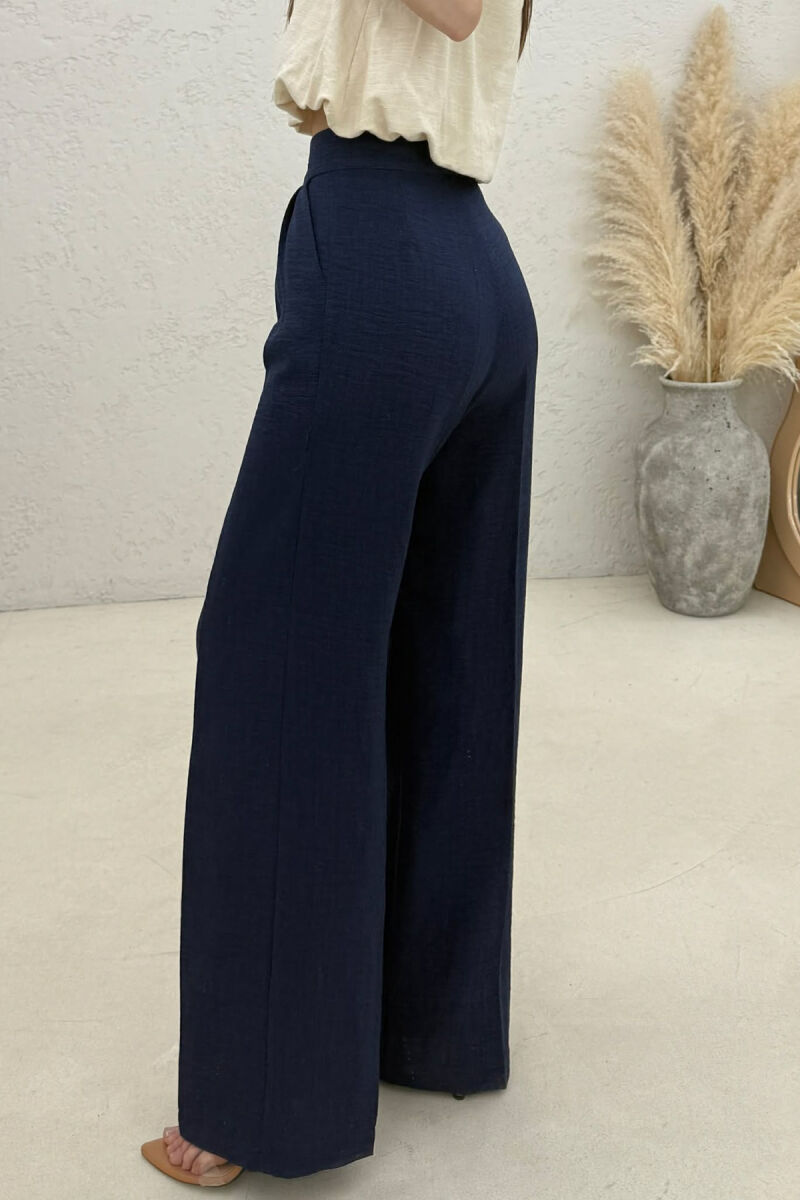 ONE COLOR WIDE LEG WOMAN TROUSERS DARK BLUE/BEE - 2