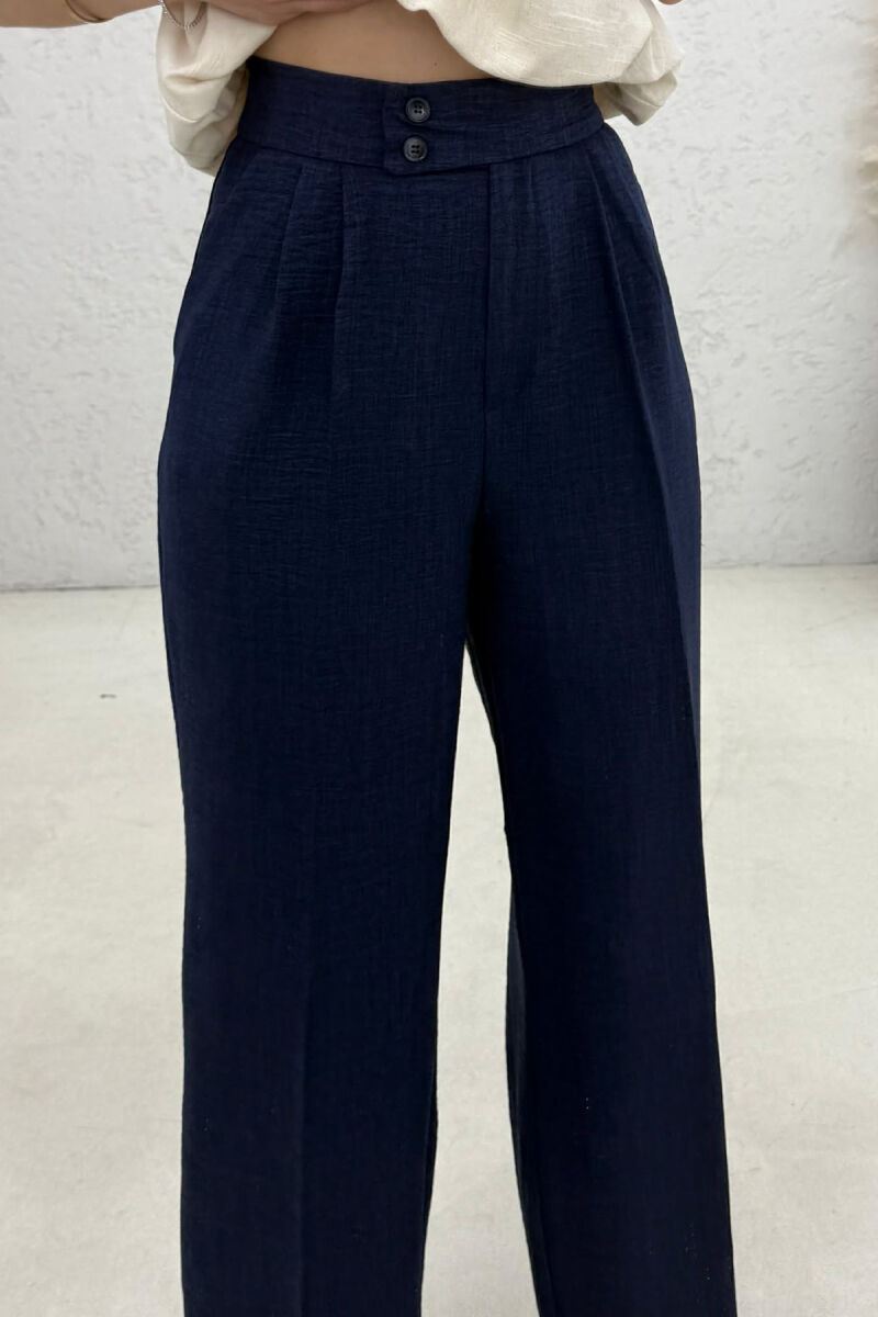 ONE COLOR WIDE LEG WOMAN TROUSERS DARK BLUE/BEE - 3