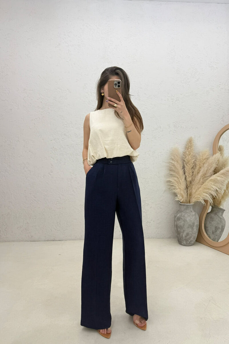 ONE COLOR WIDE LEG WOMAN TROUSERS DARK BLUE/BEE - 4
