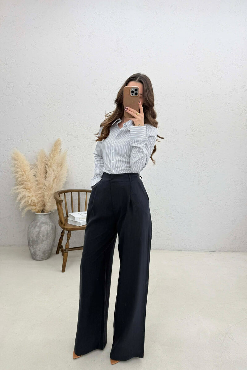 ONE COLOR WIDE LEG WOMAN TROUSERS DARK BLUE/BEE - 2