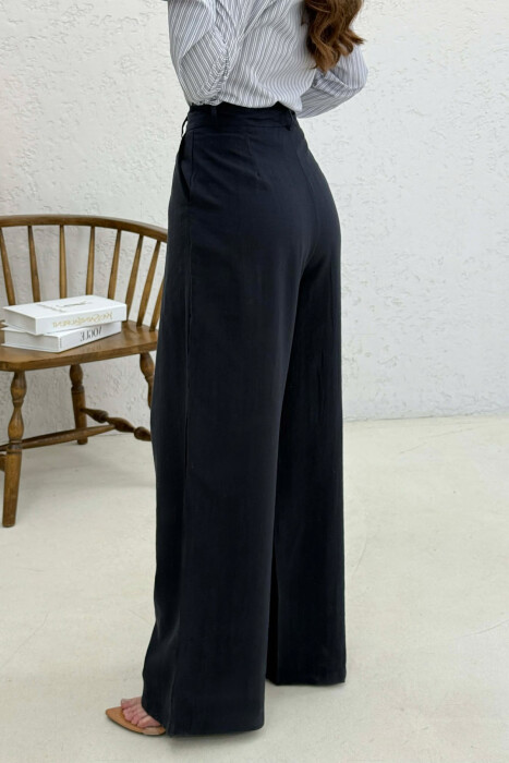 ONE COLOR WIDE LEG WOMAN TROUSERS DARK BLUE/BEE - 3