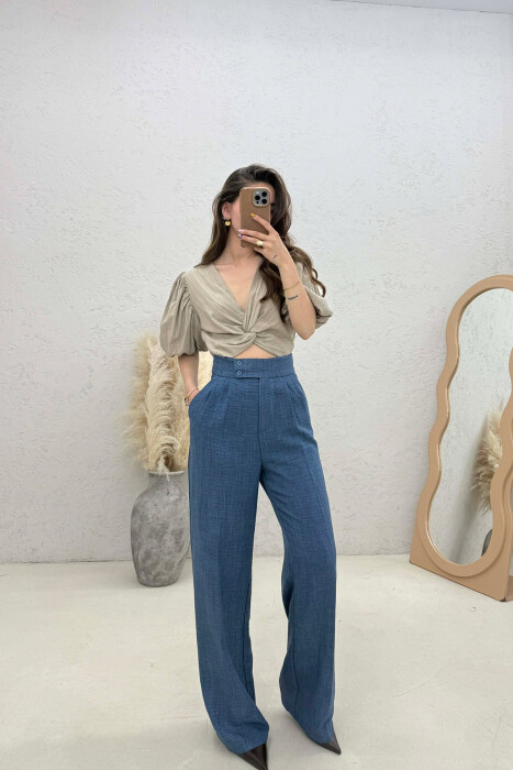 ONE COLOR WIDE LEG WOMAN TROUSERS GREY/GRI 