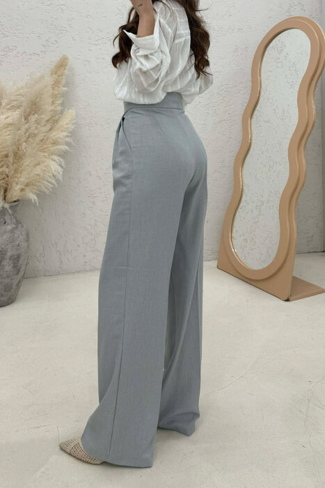 ONE COLOR WIDE LEG WOMAN TROUSERS LIGHT GREY/GZ - 4