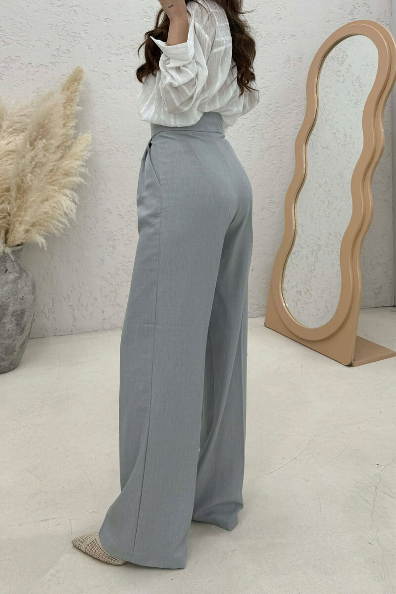 ONE COLOR WIDE LEG WOMAN TROUSERS LIGHT GREY/GZ - 4