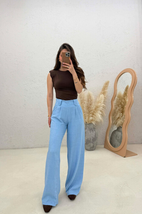 ONE COLOR WIDE LEG WOMAN TROUSERS LIGHTBLUE/BZ 