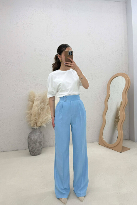 ONE COLOR WIDE LEG WOMAN TROUSERS LIGHTBLUE/BZ - 1