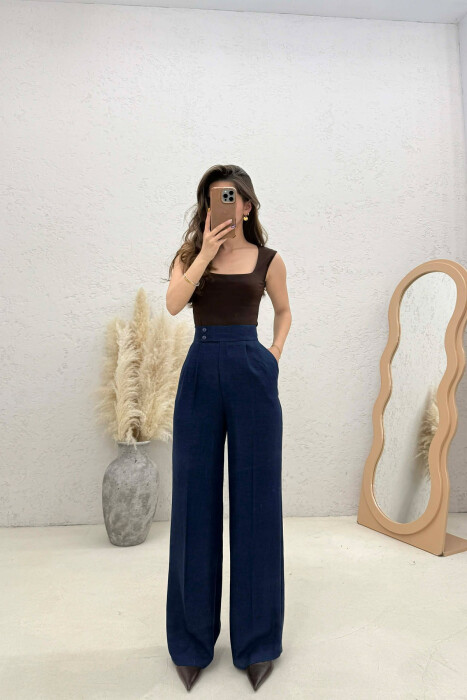 ONE COLOR WIDE LEG WOMAN TROUSERS MIDNIGHT BLUE/BLU MESNATE - 1