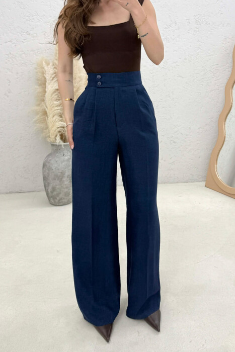 ONE COLOR WIDE LEG WOMAN TROUSERS MIDNIGHT BLUE/BLU MESNATE - 3