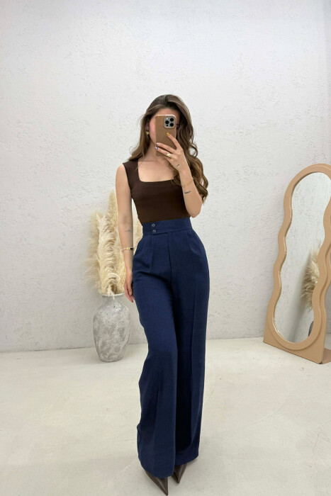 ONE COLOR WIDE LEG WOMAN TROUSERS MIDNIGHT BLUE/BLU MESNATE - 4