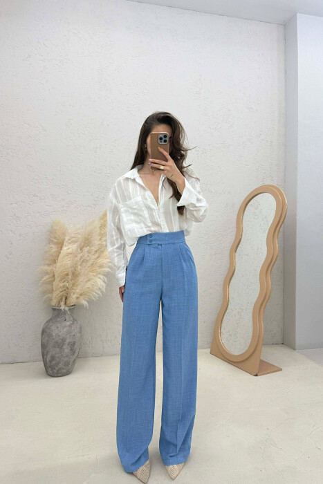 ONE COLOR WIDE LEG WOMAN TROUSERS NAVY BLUE/BLU MARINE 