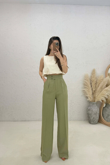 ONE COLOR WIDE LEG WOMAN TROUSERS OLIVE/ULLI - 1