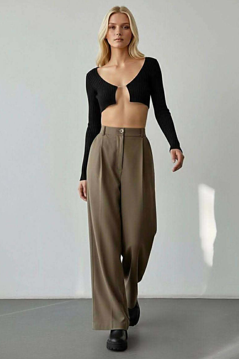 ONE COLOR WIDE LEG WOMAN TROUSERS OLIVE/ULLI - 1
