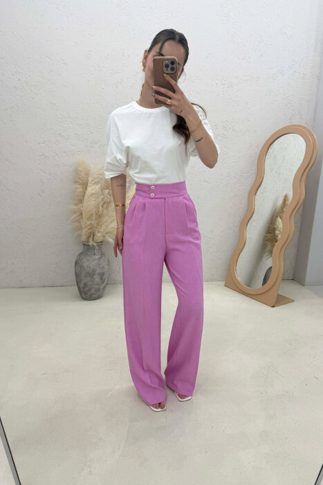 ONE COLOR WIDE LEG WOMAN TROUSERS PINK/ROZE - 3