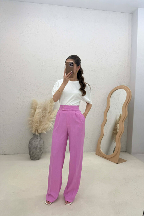 ONE COLOR WIDE LEG WOMAN TROUSERS PINK/ROZE - 4