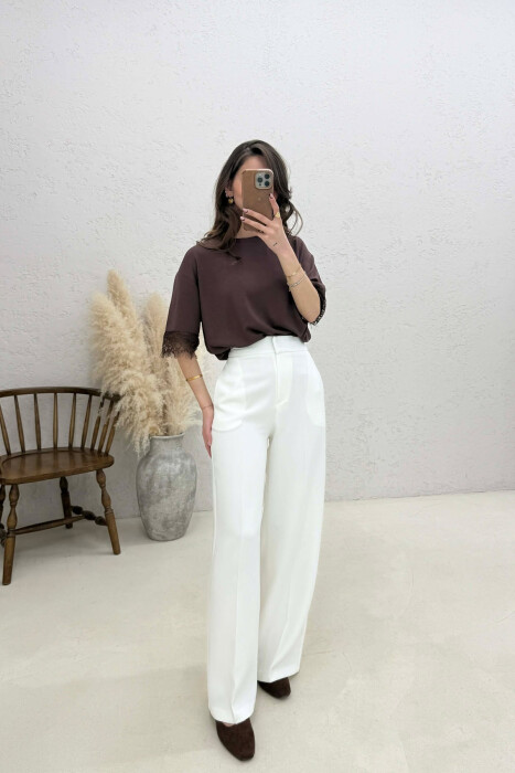 ONE COLOR WIDE LEG WOMAN TROUSERS WHITE-E BARDHE - 